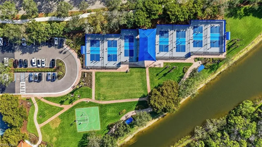 Aerial view of a nearby body of water