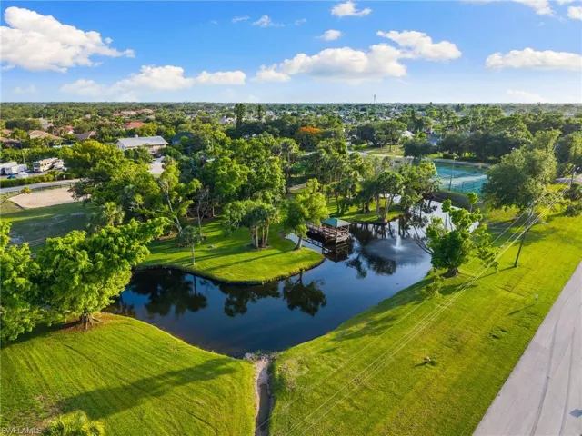 Aerial view of a nearby body of water