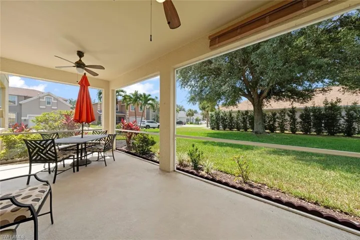 Covered and screened lanai with ceiling fans
