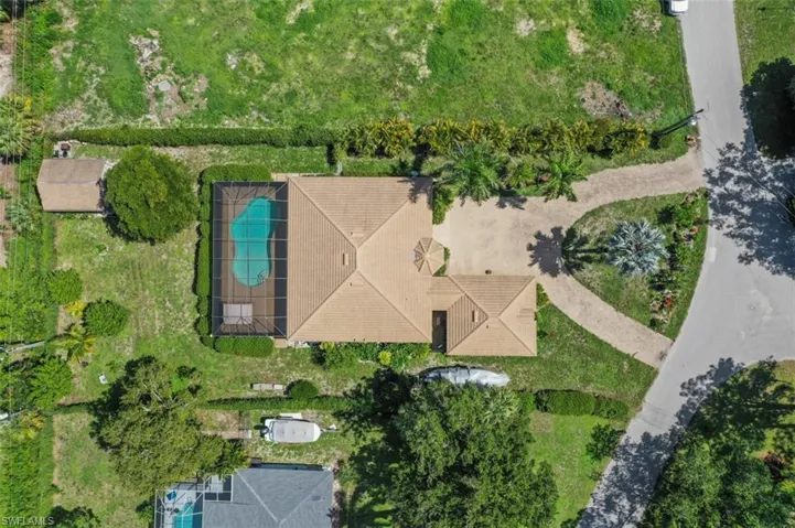 Drone / aerial view of a pool area