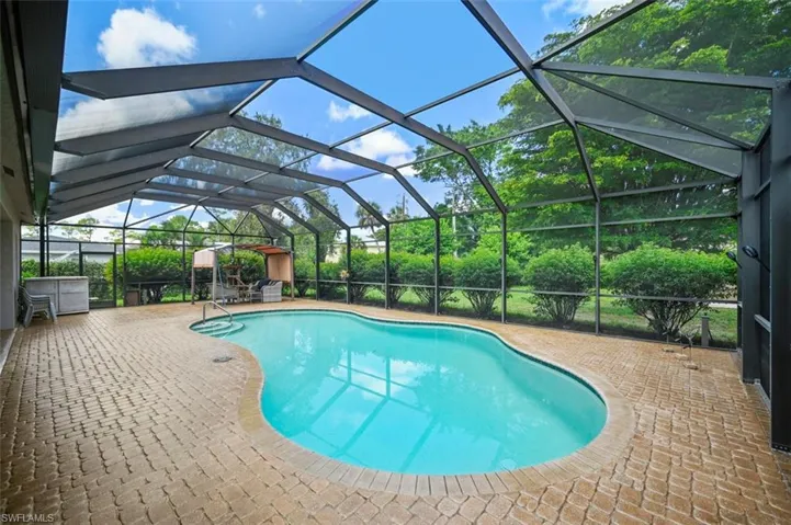 Swimming pool with a patio area and a lanai