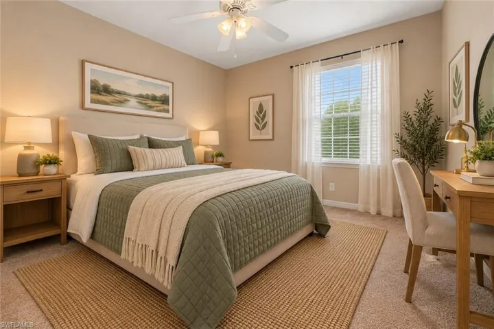 Wall-to-wall carpeting with a natural fiber area rug