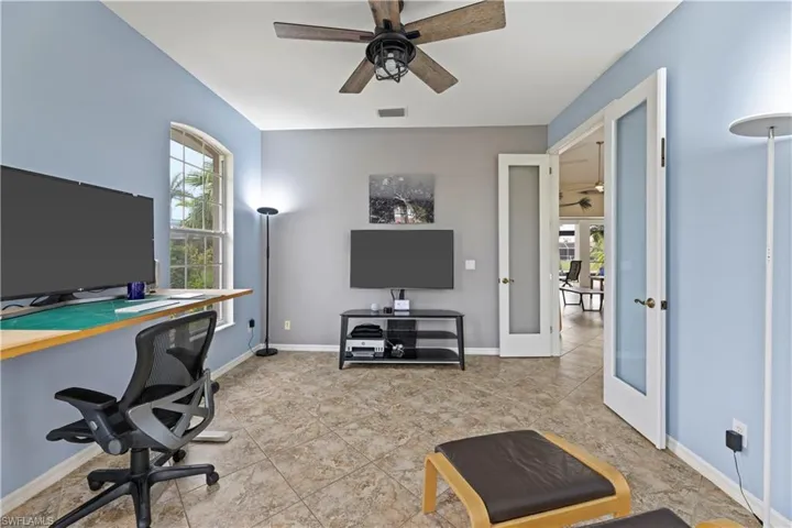 Large Den/Office with French Doors.