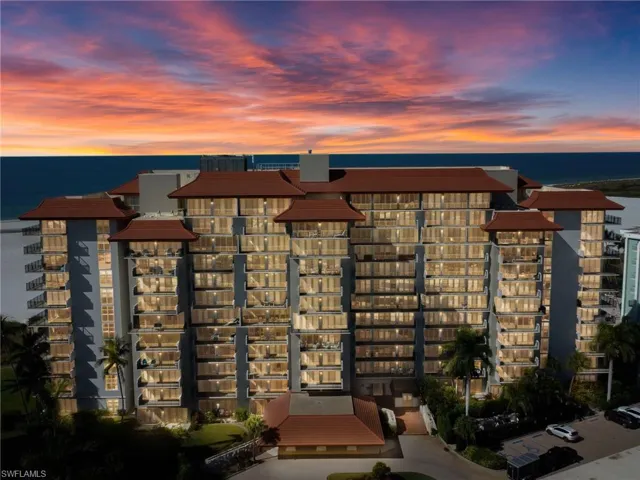 View of outdoor building at dusk