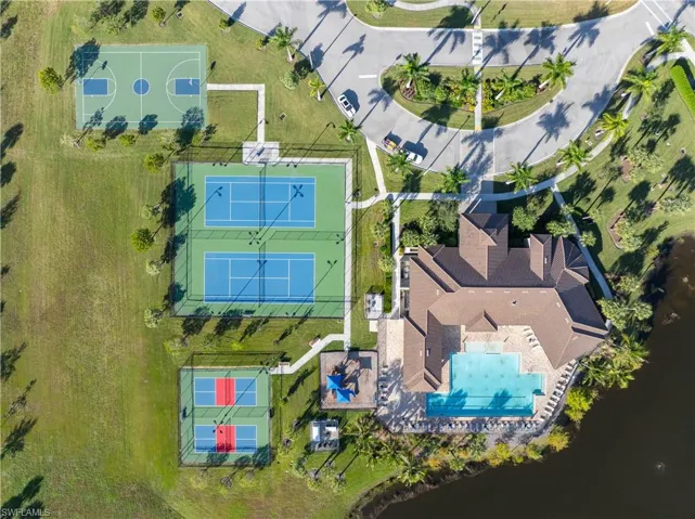 Drone / aerial view of a pool