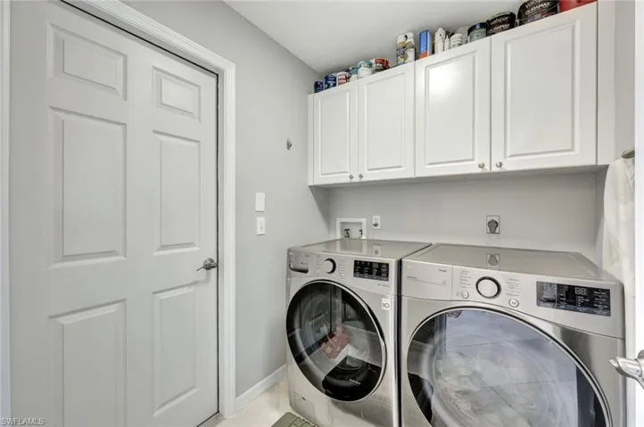 Laundry room featuring cabinets and independent washer and dryer