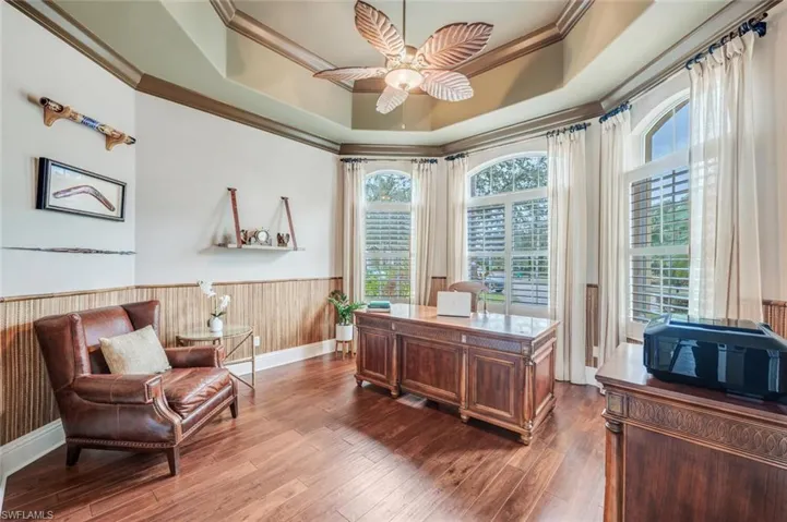 Home office, ample light and beautiful wood floor