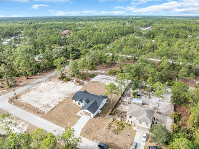 Aerial view of residential area featuring a forest