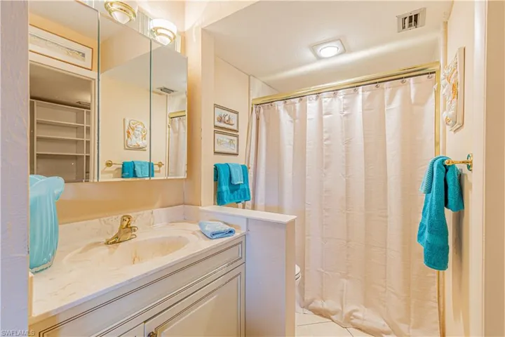 Primary Suite Bathroom with vanity and walk in shower