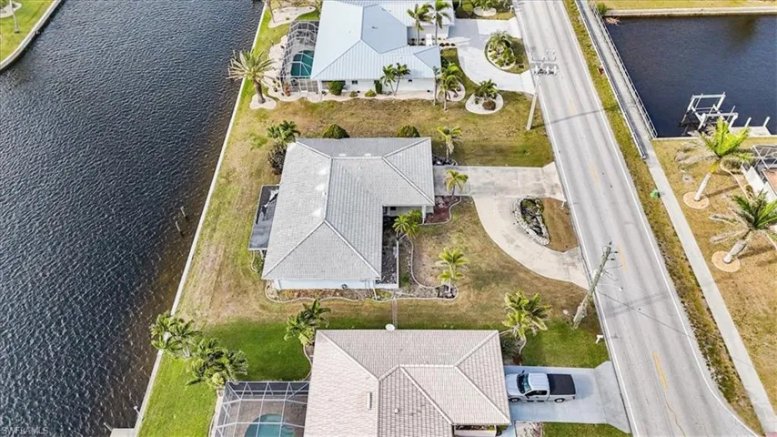 Aerial view of a nearby body of water