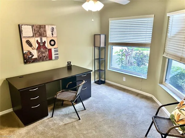 Carpeted room with multiple windows providing natural light