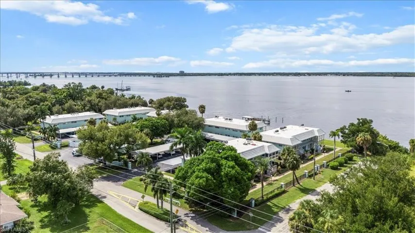 Aerial view of a notable bridge and a large body of water