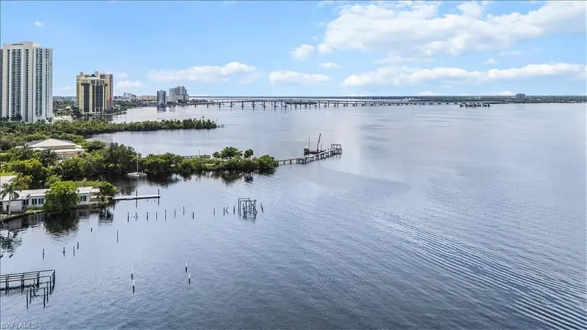 Water view featuring a notable bridge
