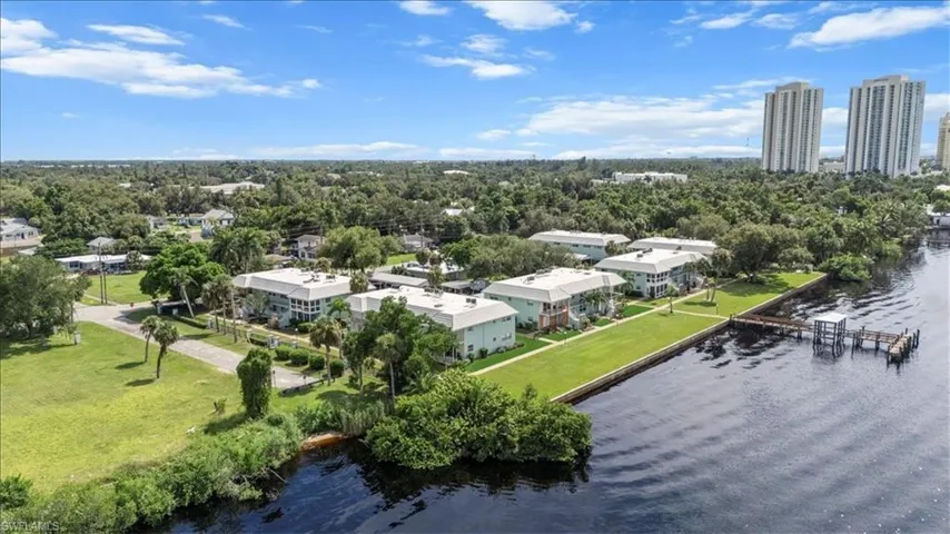 Bird's eye view of a nearby body of water
