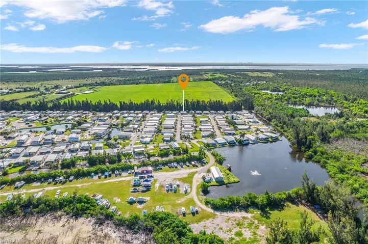 Bird's eye view of a nearby body of water