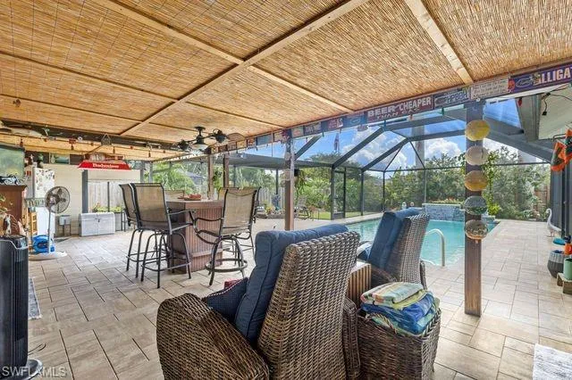 View of terrace featuring a lanai