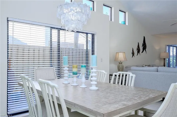 Dining room with a chandelier
