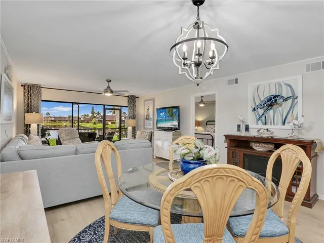 Dining area featuring a chandelier