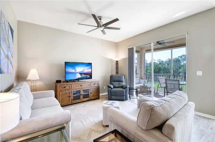 View of screened-in lanai with water and golf course views.