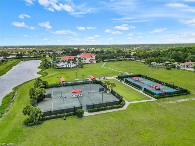 Birds eye view of the Town Center and sports courts.