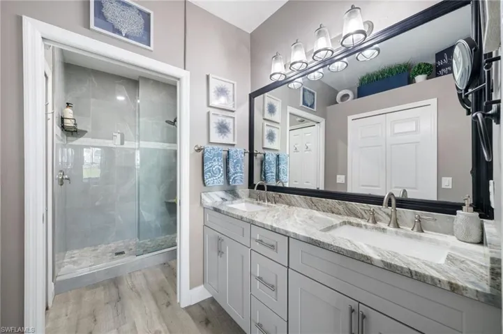 primary bath- double sinks, walk in shower