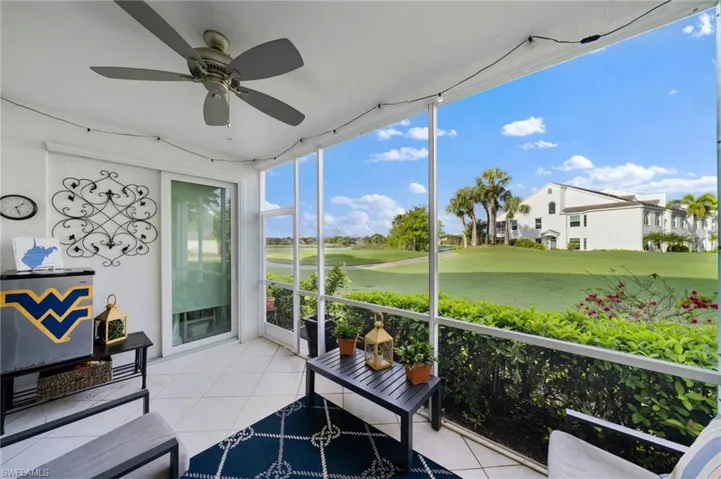 Lanai with tile, view of golf tee