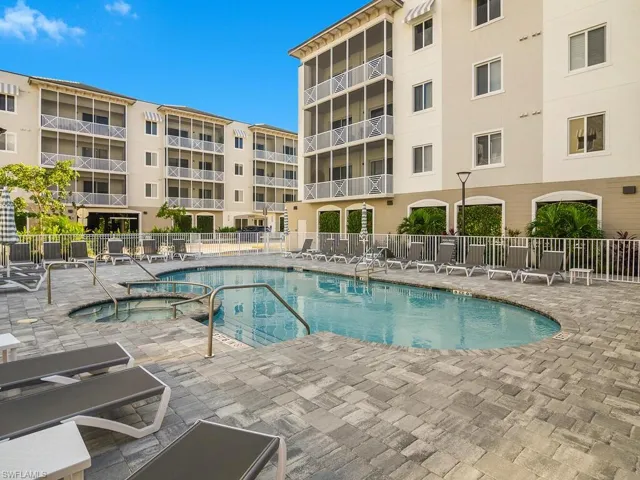 Community pool is ideally positioned between all three buildings for easy access.