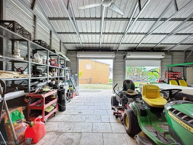 Garage with metal wall