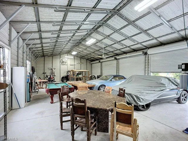 Garage with metal wall