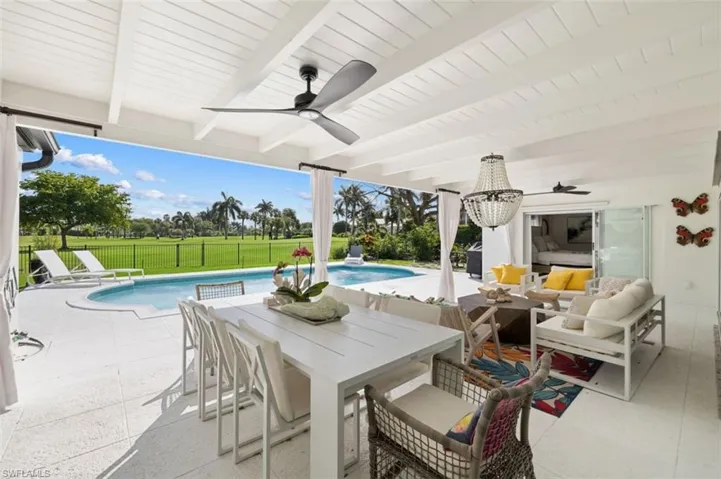 View of patio / terrace featuring ceiling fan, an outdoor hangout area, and outdoor dining area