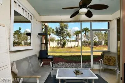 Screened lanai with ceiling fan