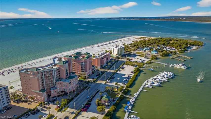 Aerial view of a nearby body of water
