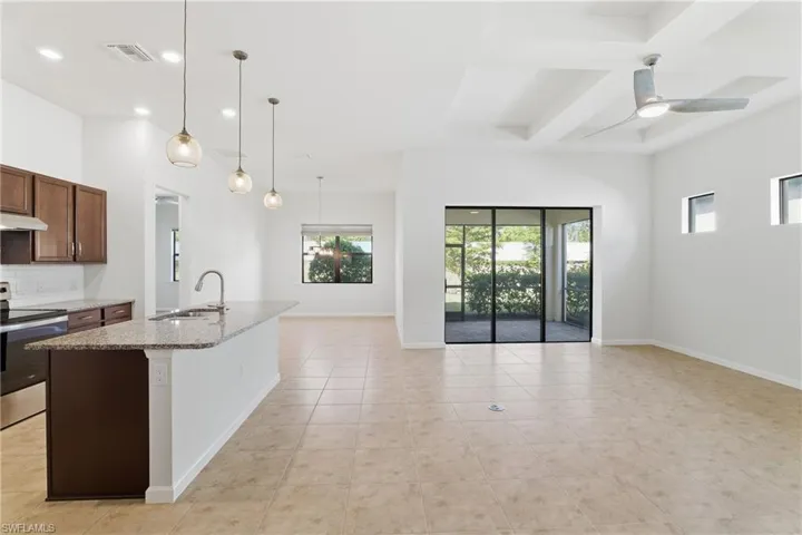 View of living room and kitchen
