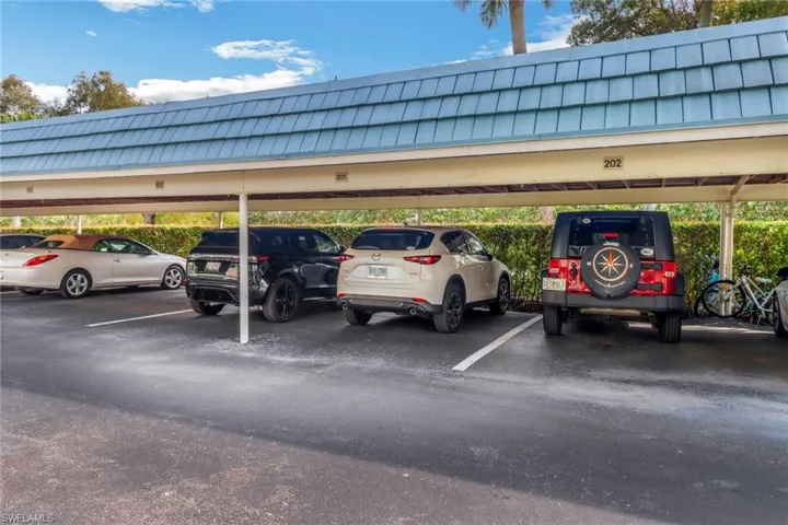 View of covered parking lot