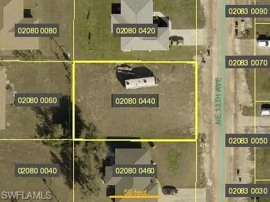Aerial overview of property's location featuring property boundaries highlighted