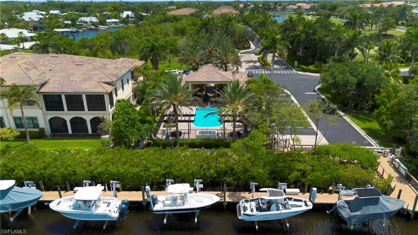 Drone / aerial view of Regatta Landing amenity center and a pool area