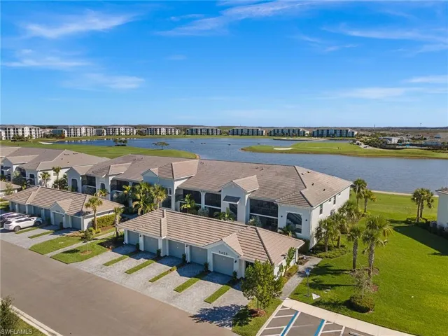 Aerial view of a large body of water and a golf club