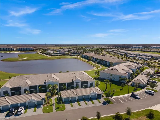 Bird's eye view of a large body of water and a golf course