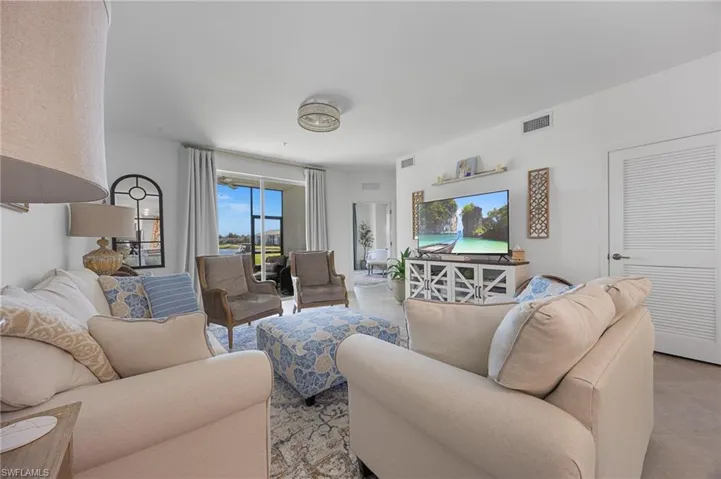 Living room with tile patterned flooring
