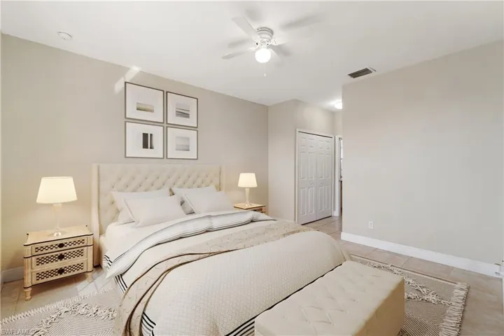 Room has been virtually staged to showcase potential furniture design layout.