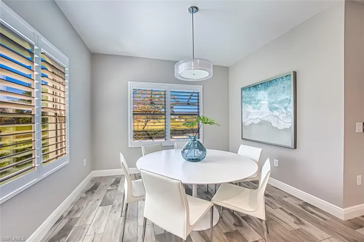 Dining room with light wood-type flooring