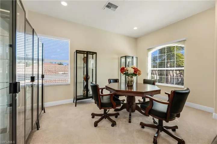 Upstairs Office featuring light colored carpet and recessed lighting