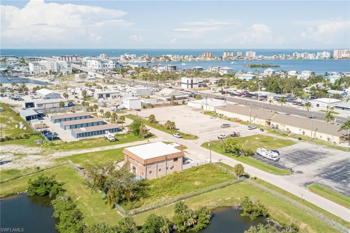 View of urban area with a large body of water