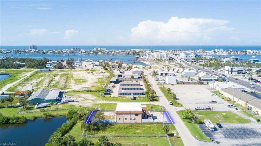 Aerial view of a nearby body of water