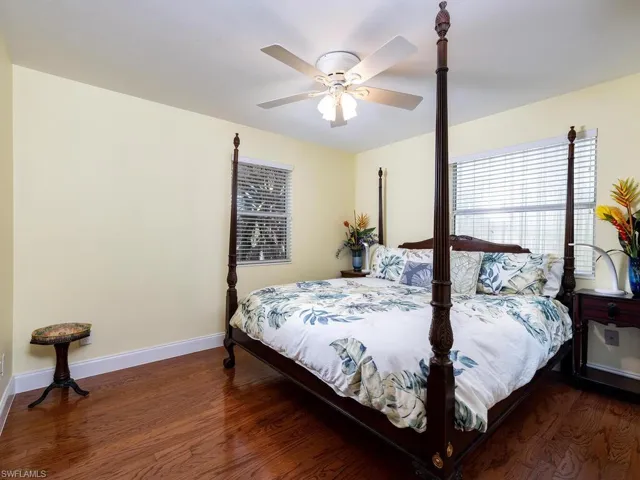 Bedroom ceiling fan, and wood floors