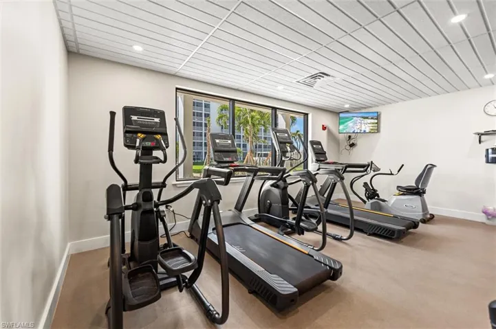Workout area with recessed lighting