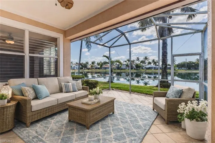 Screened lanai with pond view