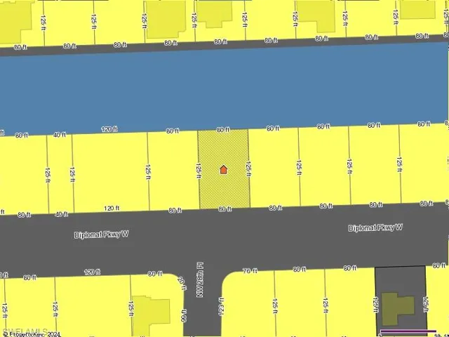 Property Map. Illustrating property boundaries, dimensions, and adjacent thoroughfares