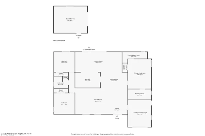Floor Plan for reference. Note guest cabana placement may not be to scale