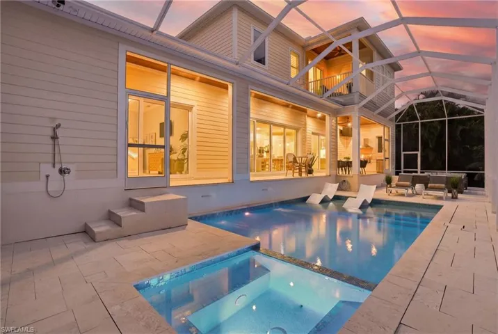 Pool, spa, seating, firepit